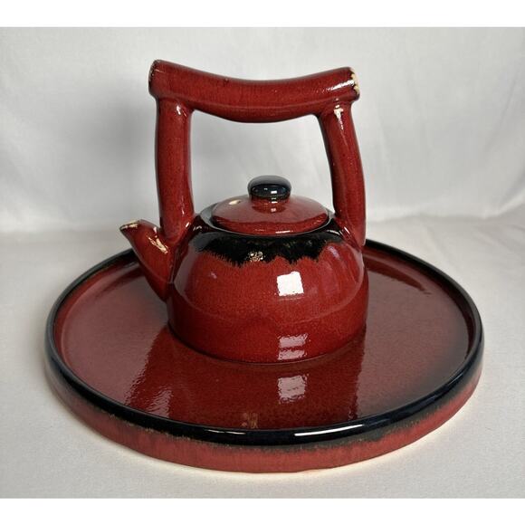 Pier 1 Other - Pier 1 Earthenware Chinese Shanghai Tea Set Lidded Teapot Tray Red